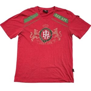 Y2k Vintage RED APE 2000s V Neck Streetwear Shirt Large